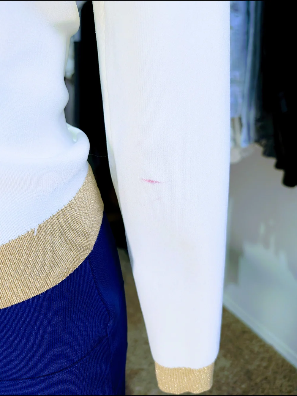 Michael Kors Cream Cardigan with Tan Trim and Navy Accent
